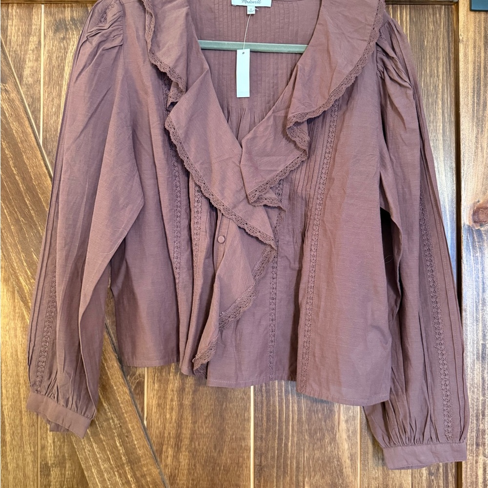 Madewell Dusty Mauve Ruffle-Front Blouse